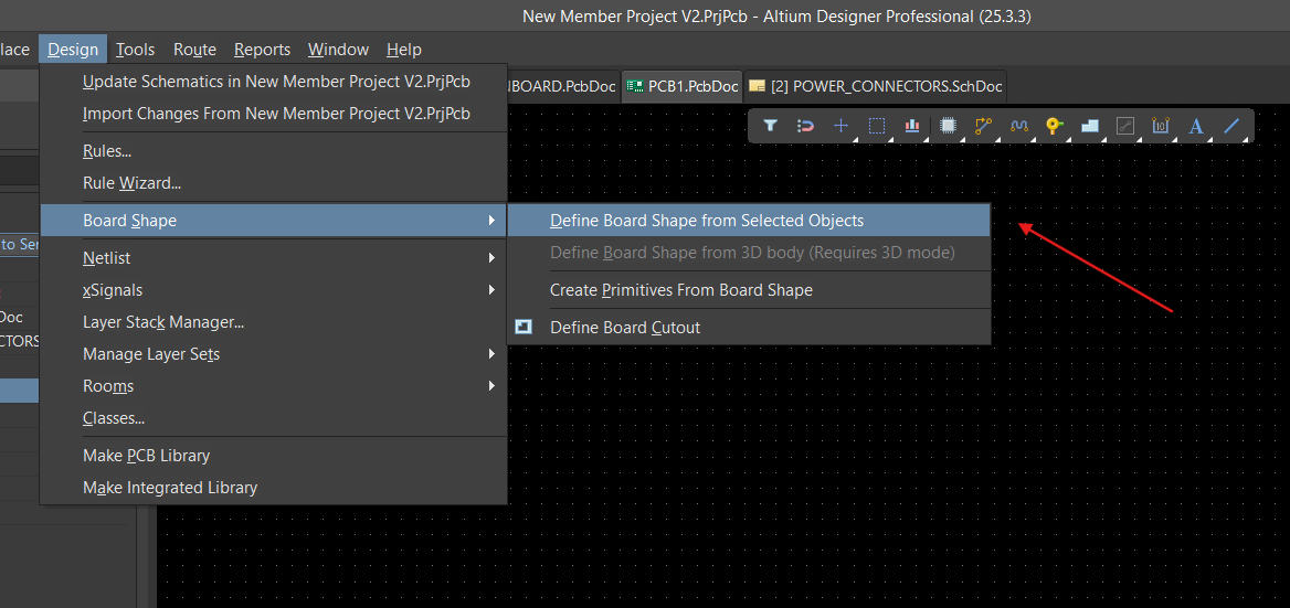 Defining Board Shape from Selected Objects