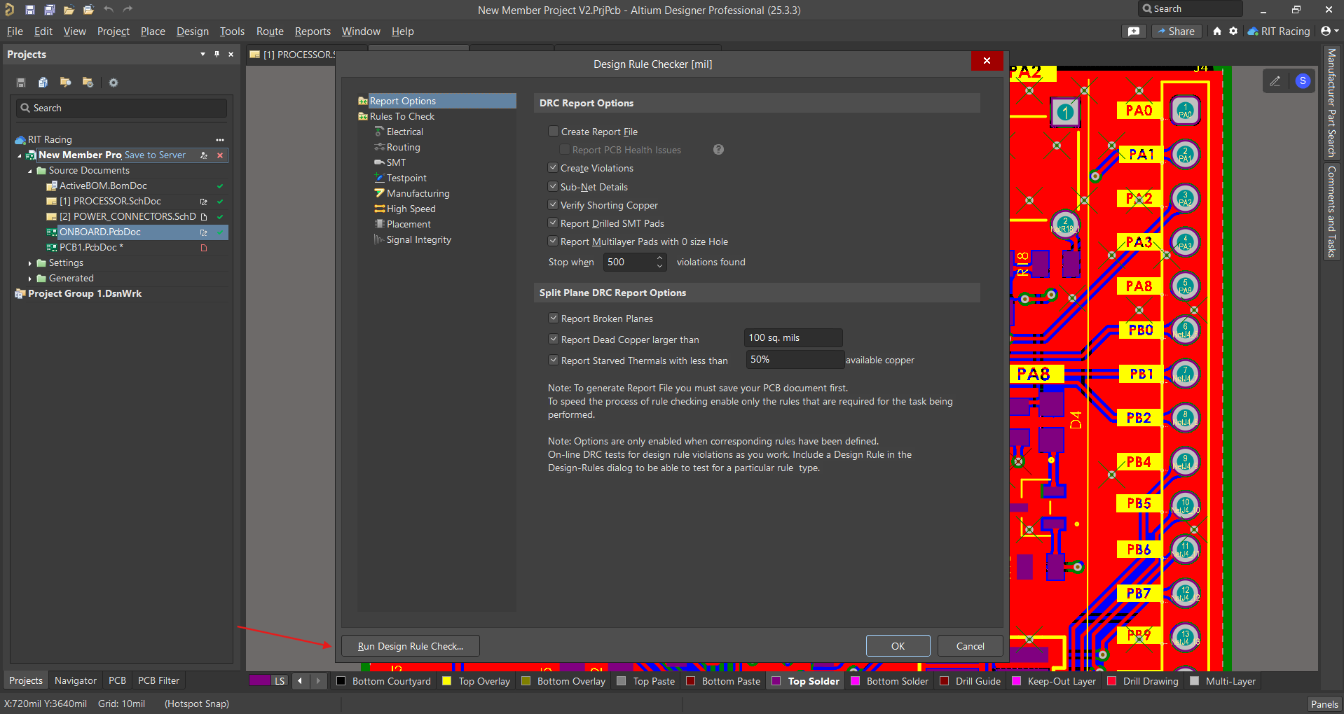 Design Rule Check Options and Run