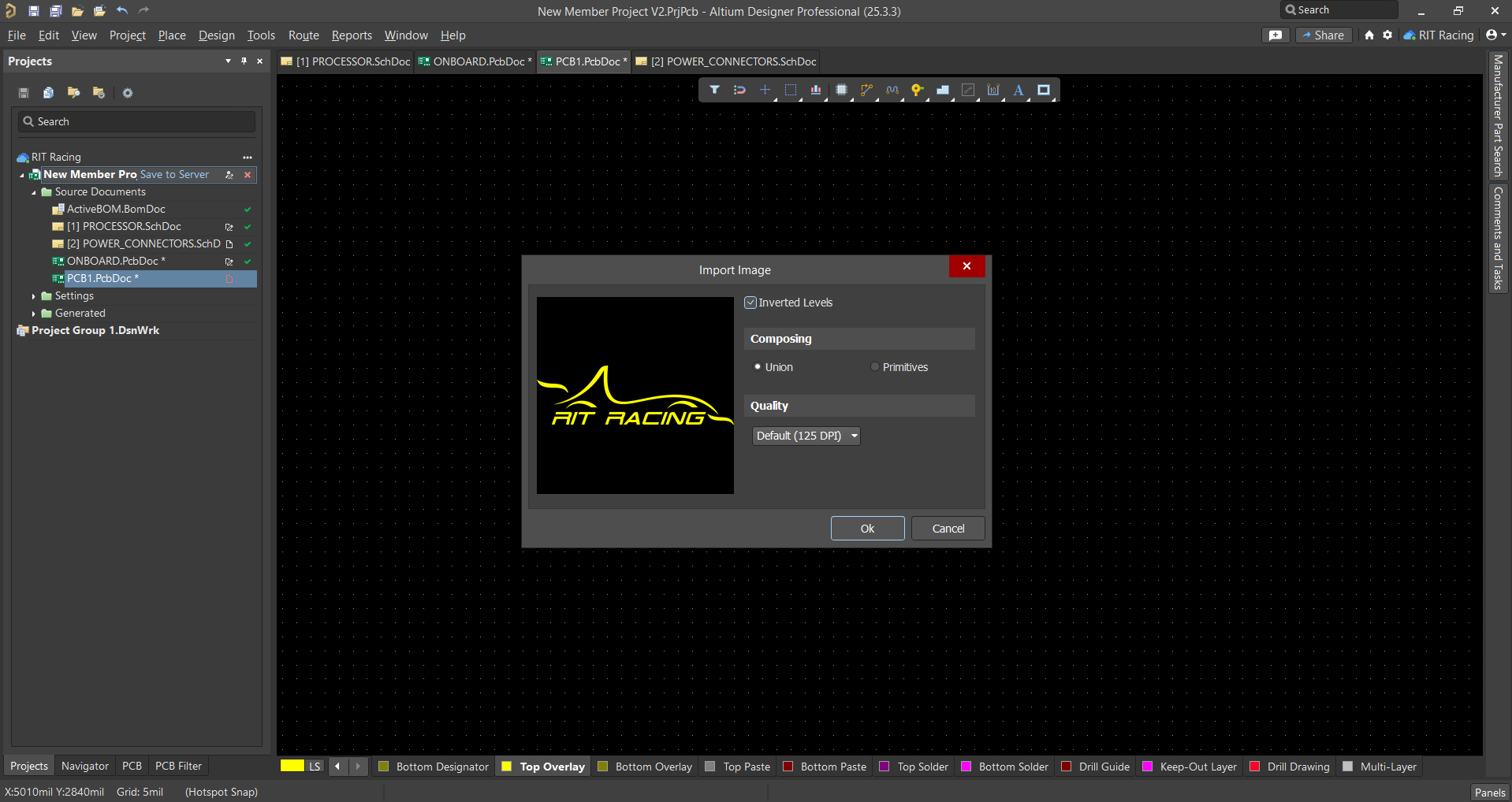 Confirming Graphic Options