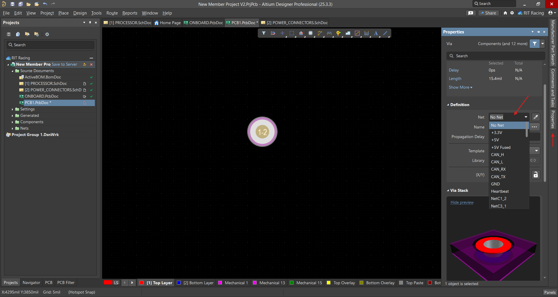Assigning Net to Via